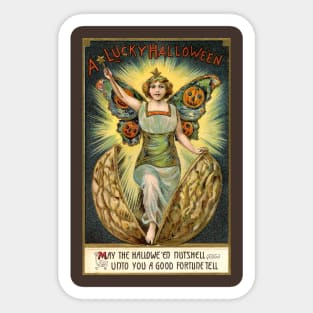 Magical Walnut Fairy Brings Good Luck in Autumn Sticker